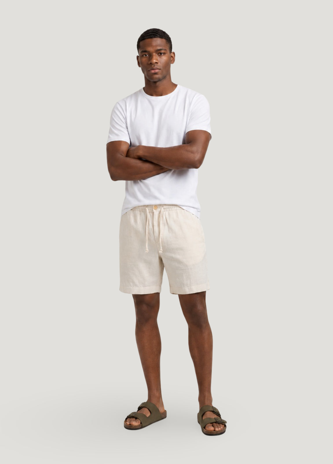 Raw linen jogger shorts