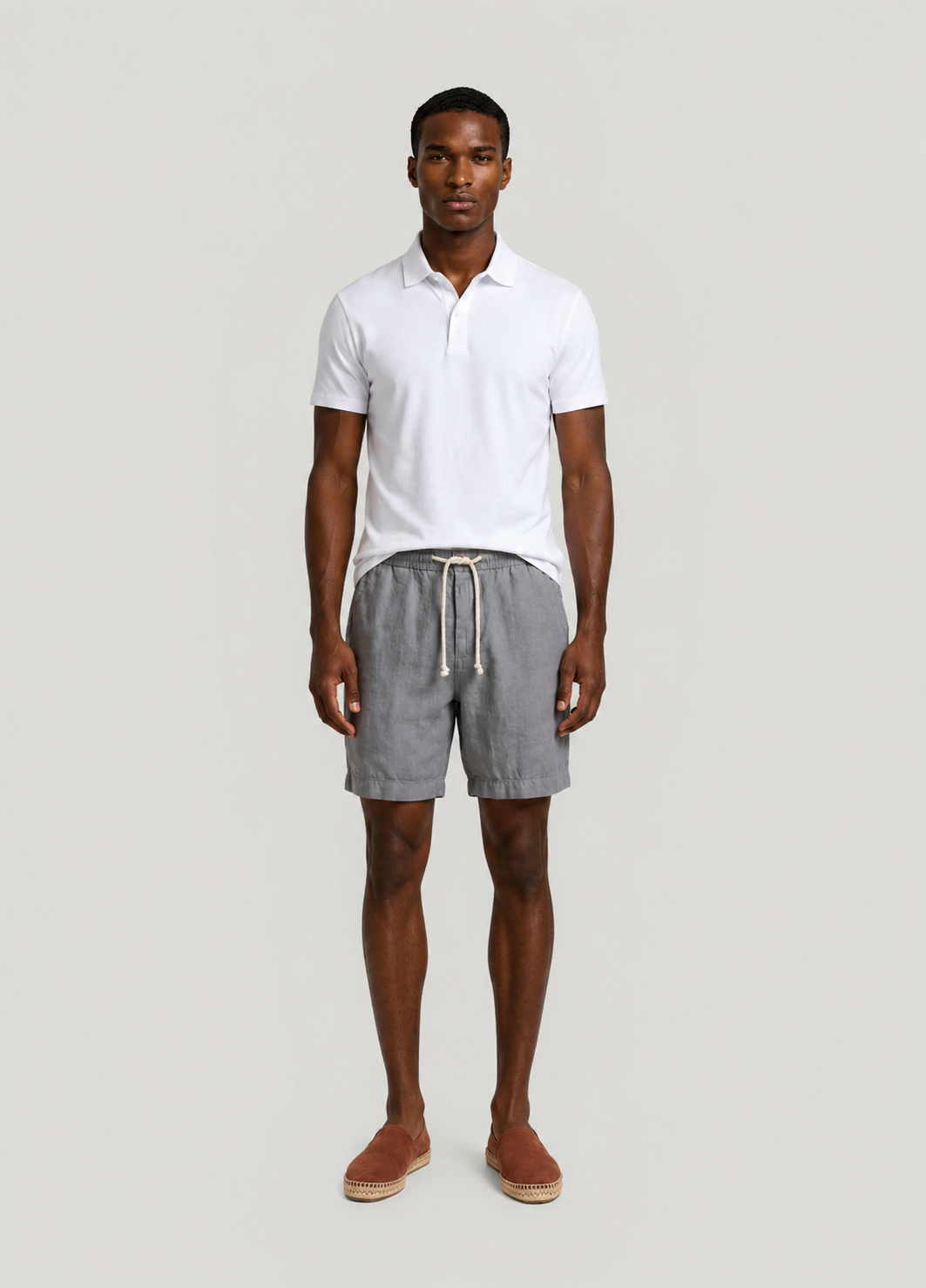 Lead-colored linen jogger shorts