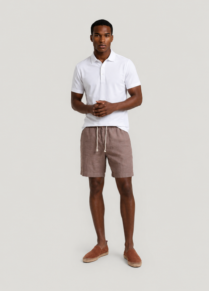 Brown linen jogger shorts