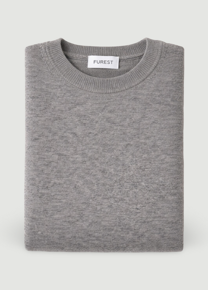 Mid-gray round-neck wool sweater