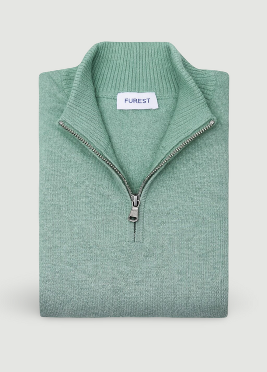 Jersey cuello zip lana verde agua