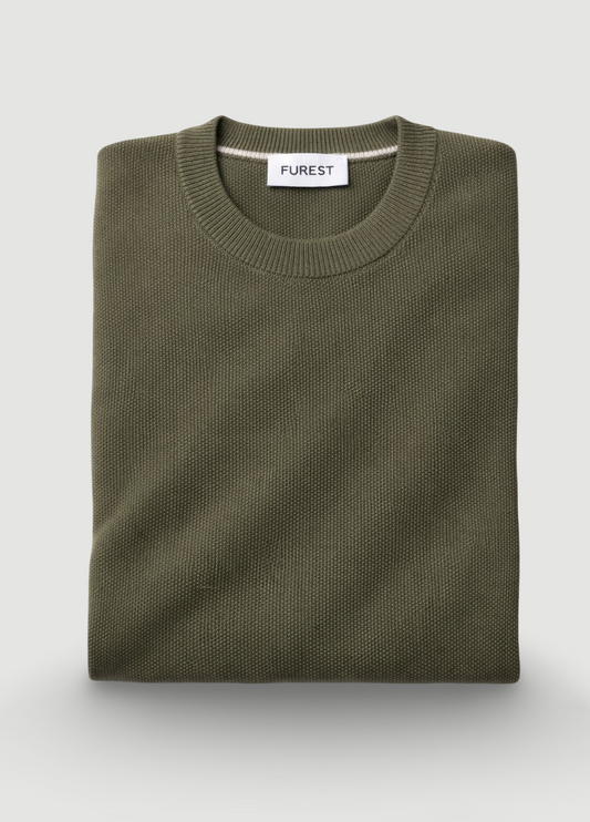 Jersey cuello redondo punto arroz kaki.