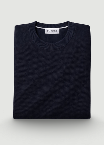 Navy Rice Stitch Crew Neck Jumper