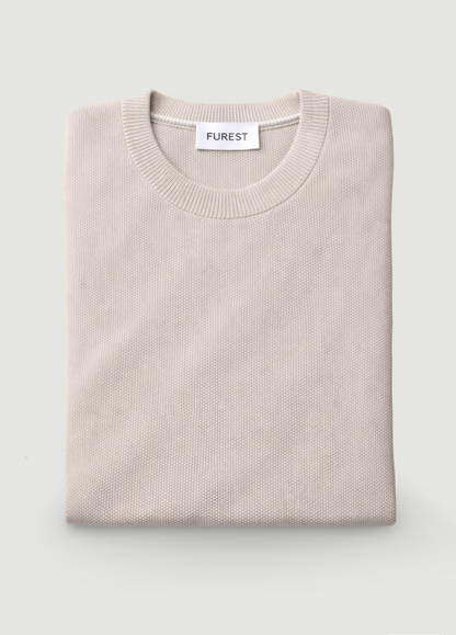 Jersey cuello redondo punto arroz beige.