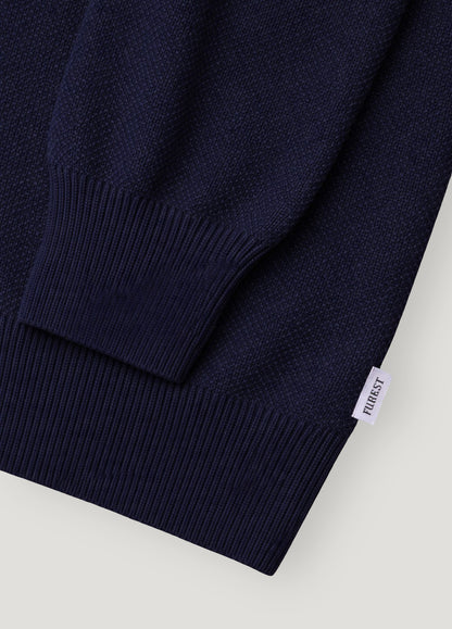 Navy Rice Stitch Crew Neck Jumper