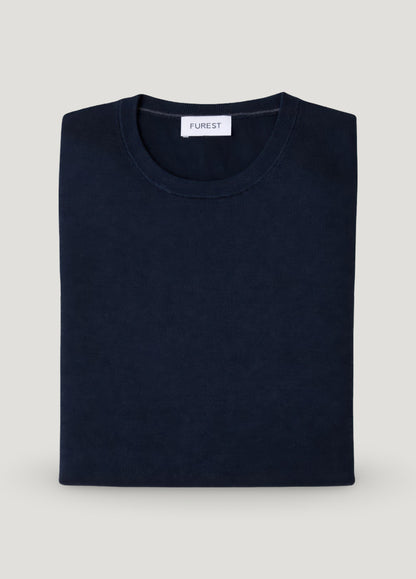 Jersey cuello redondo lana merino azul marino