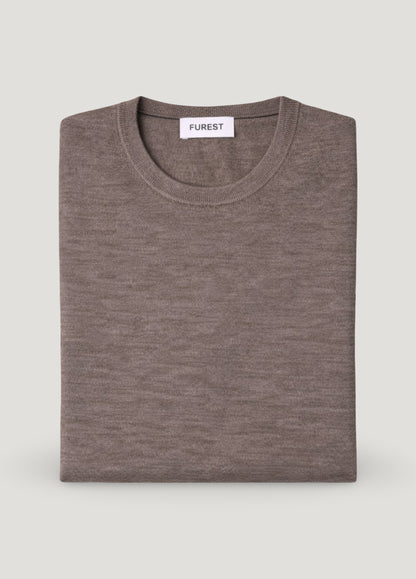 Jersey cuello redondo lana merino tostado