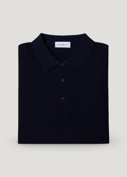 Jersey cuello polo lana merino azul marino