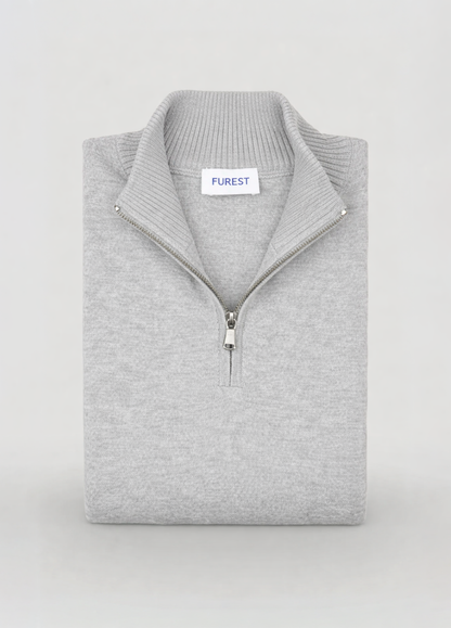Jersey cuello zip lana gris perla