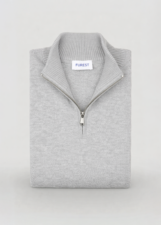 Jersey cuello zip lana gris perla