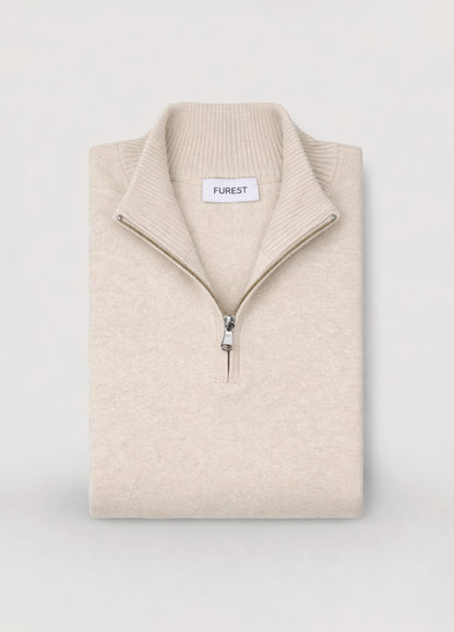Jersey cuello zip lana beige