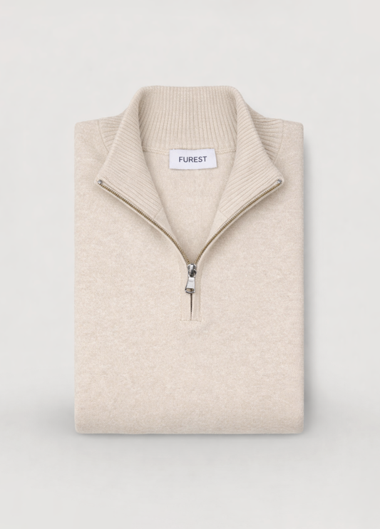 Jersey cuello zip lana beige
