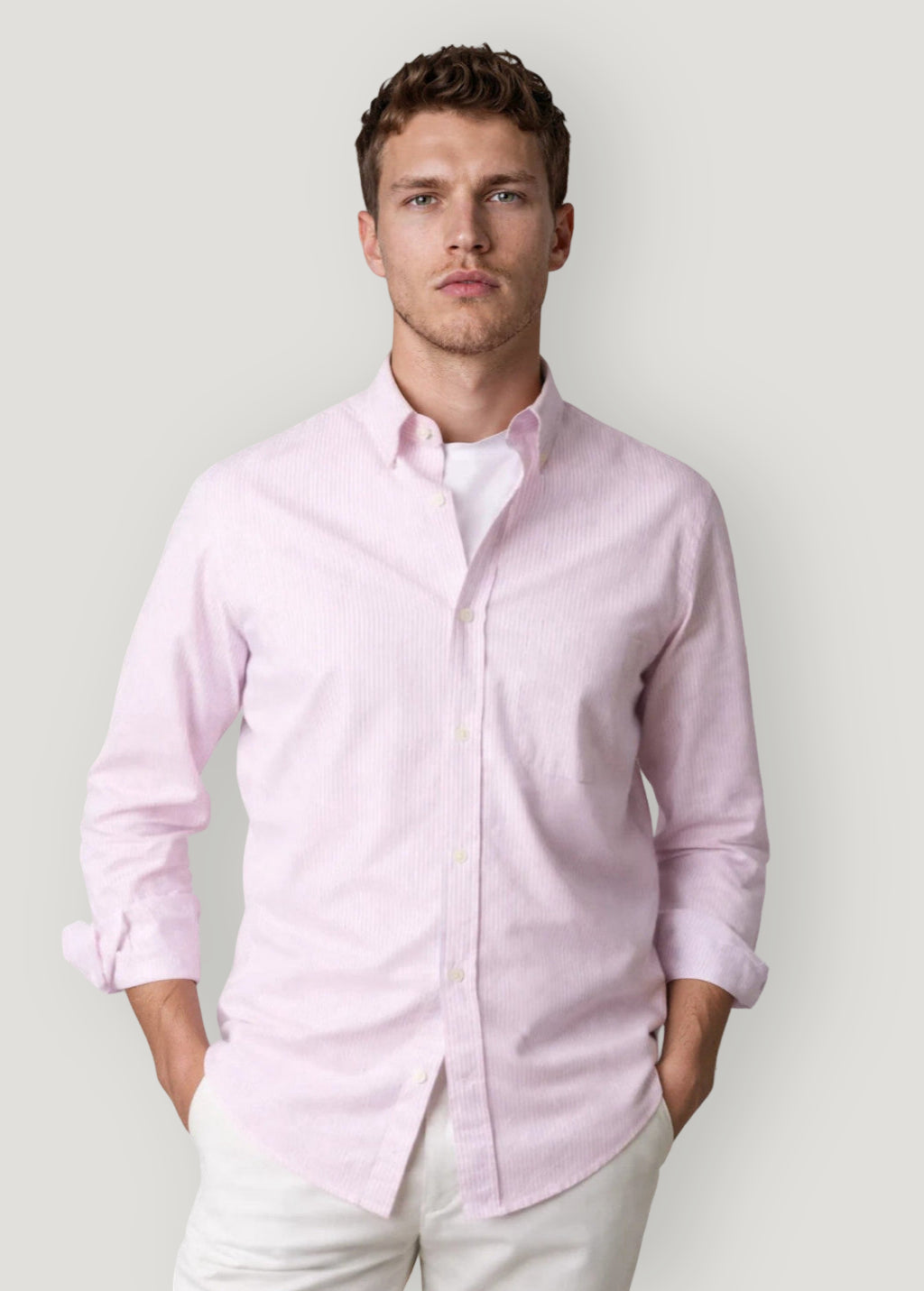 Coral stripe oxford shirt