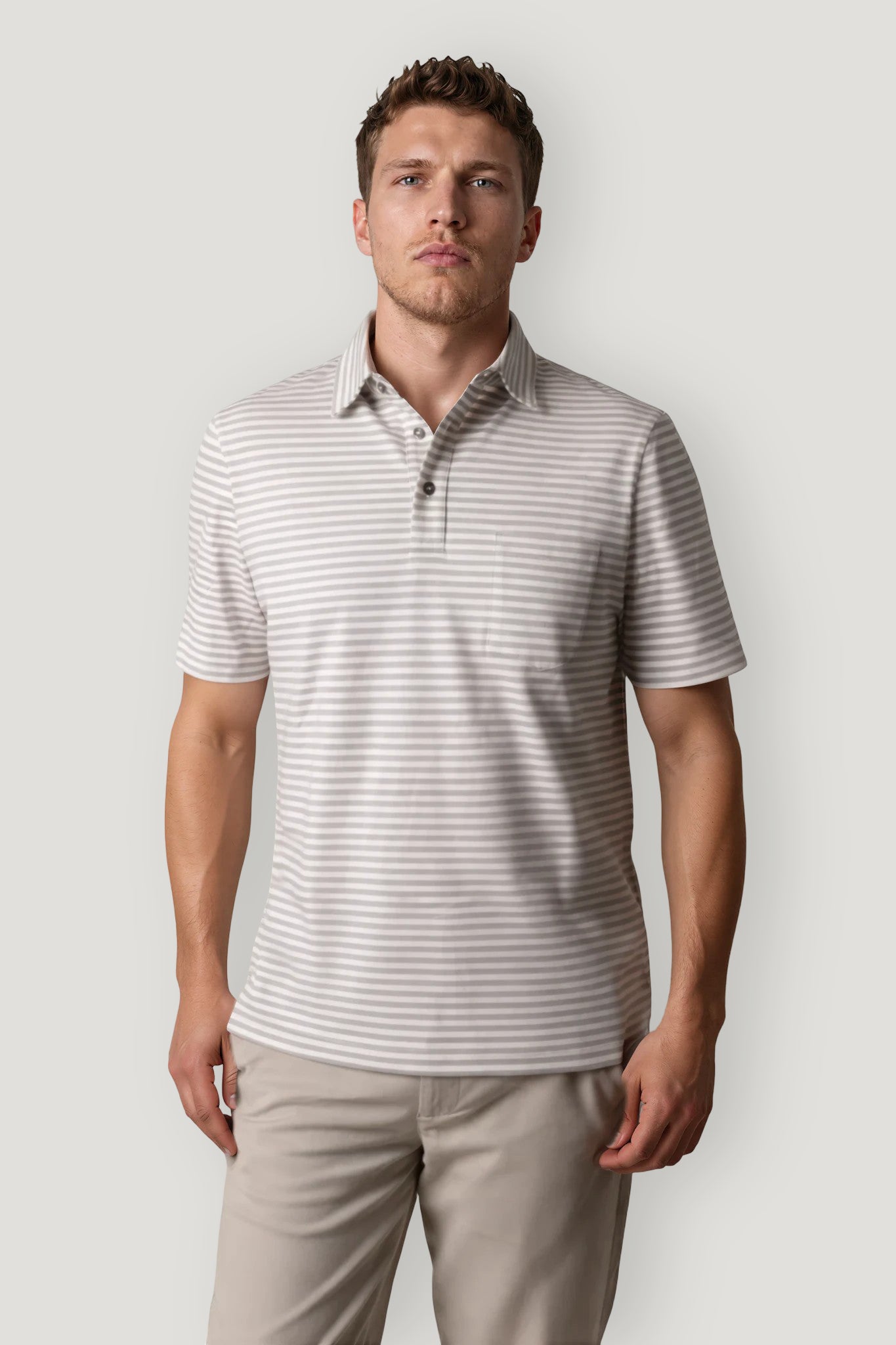 Polo manga corta rayas gris