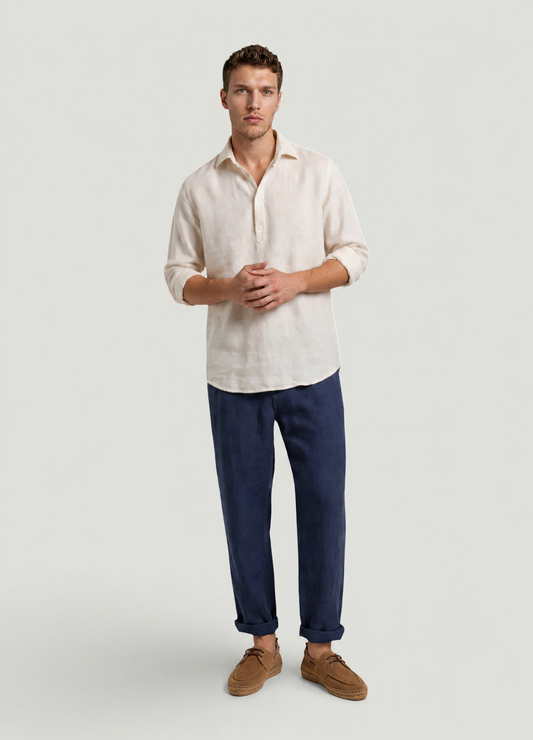 Camisa sport polera lino y algodón crudo