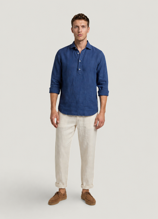 Camisa sport polera lino y algodón marino