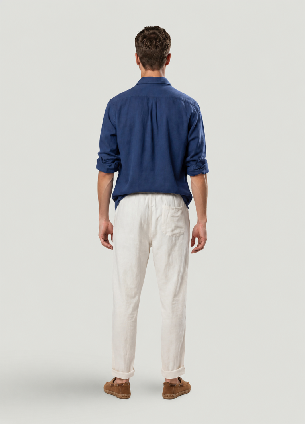 Navy linen and cotton polo shirt