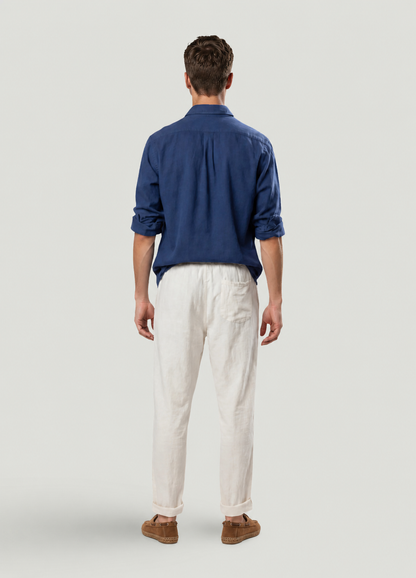 Navy linen and cotton polo shirt