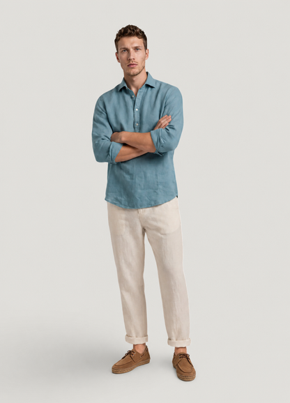 Camisa sport polera lino y algodón verde