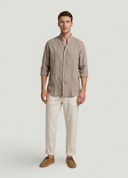 Camisa sport mao lino y algodón marrón
