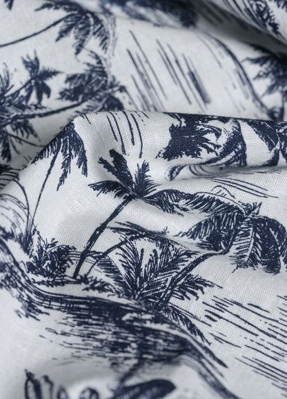 Navy blue palm tree print sport shirt