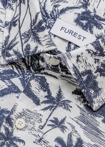 Navy blue palm tree print sport shirt