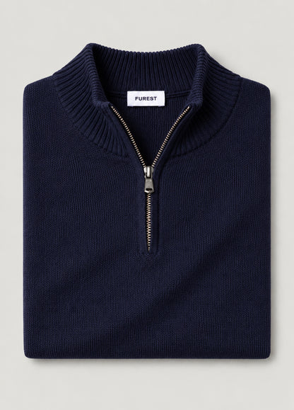 Jersey cuello zip punto de arroz marino