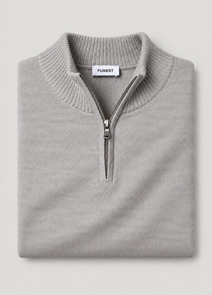 Jersey cuello zip punto de arroz gris perla
