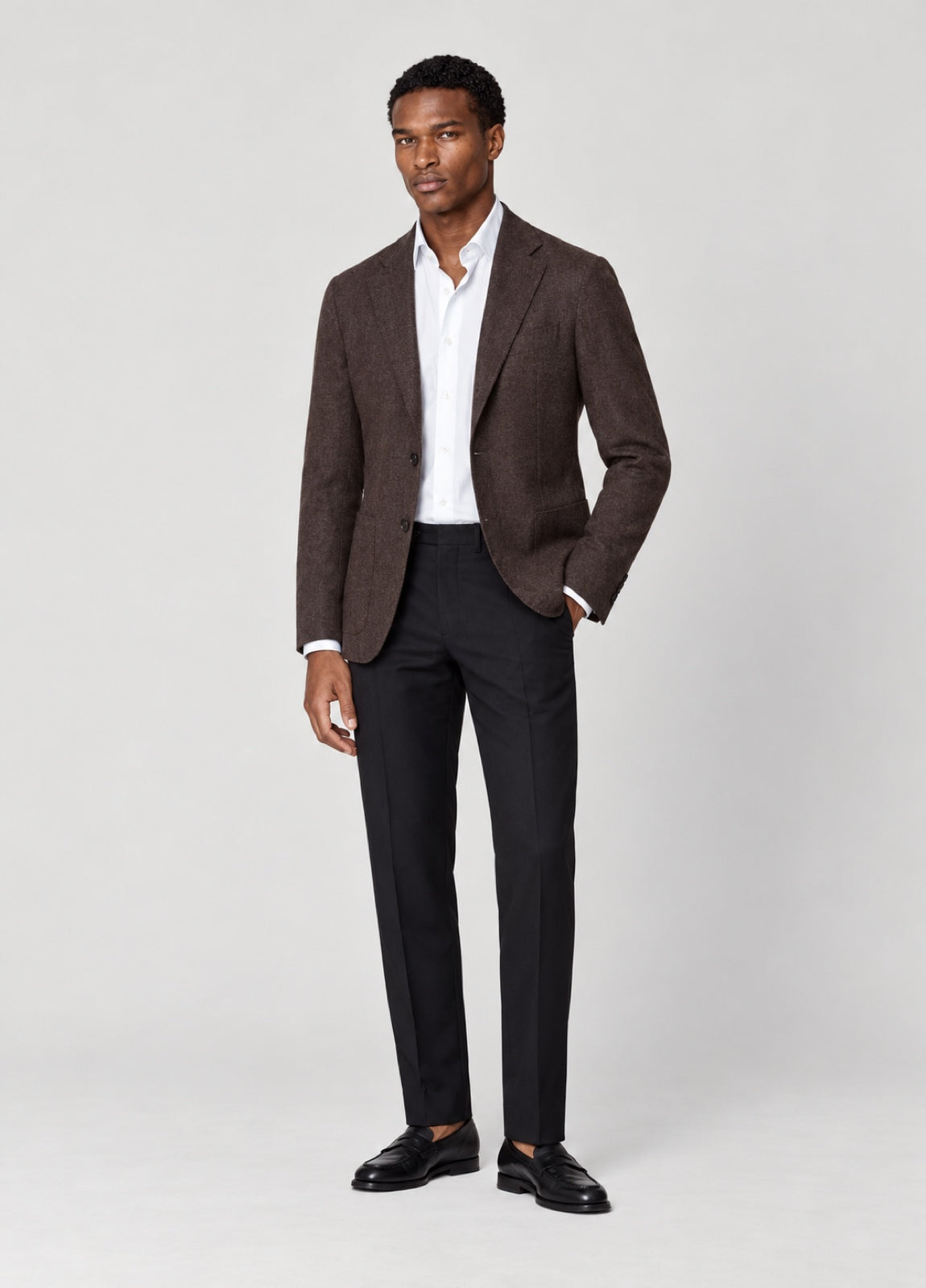 Blazer Oxford Tailored Fit 2 botones marrón jaspeado