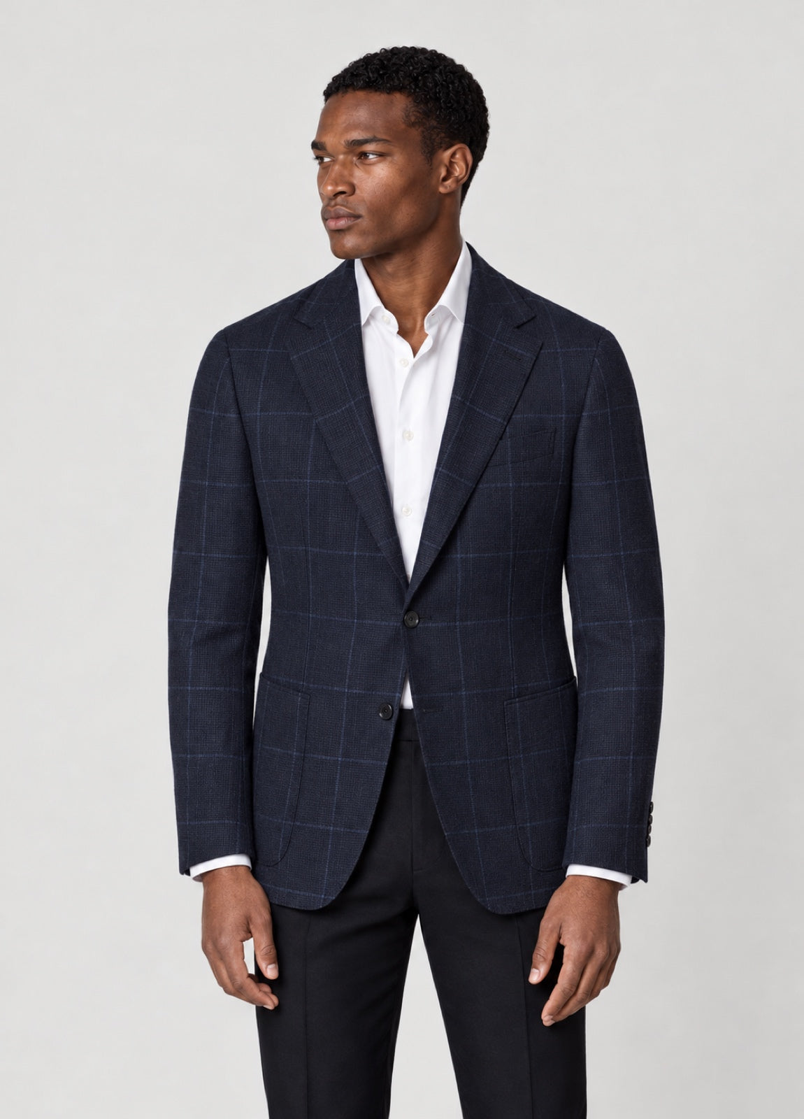 Blazer Oxford Tailored Fit 2 botones marino cuadro ventana azul