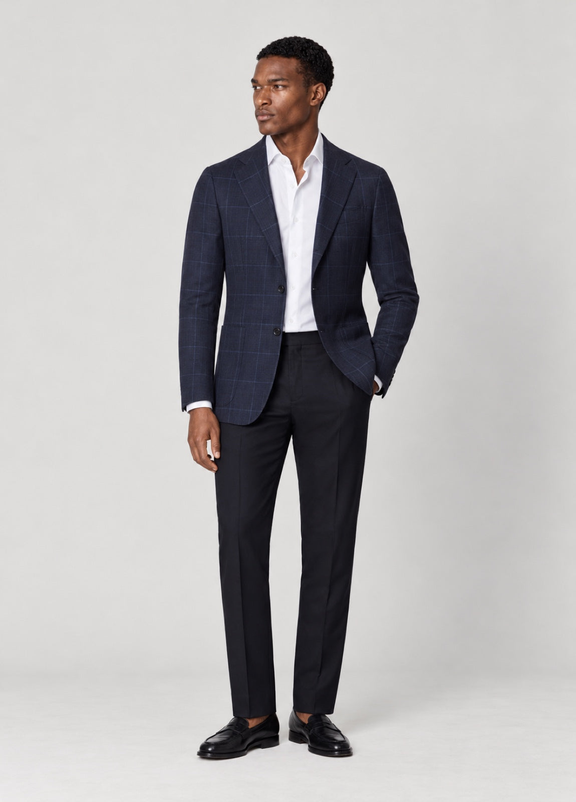 Blazer Oxford Tailored Fit 2 botones marino cuadro ventana azul