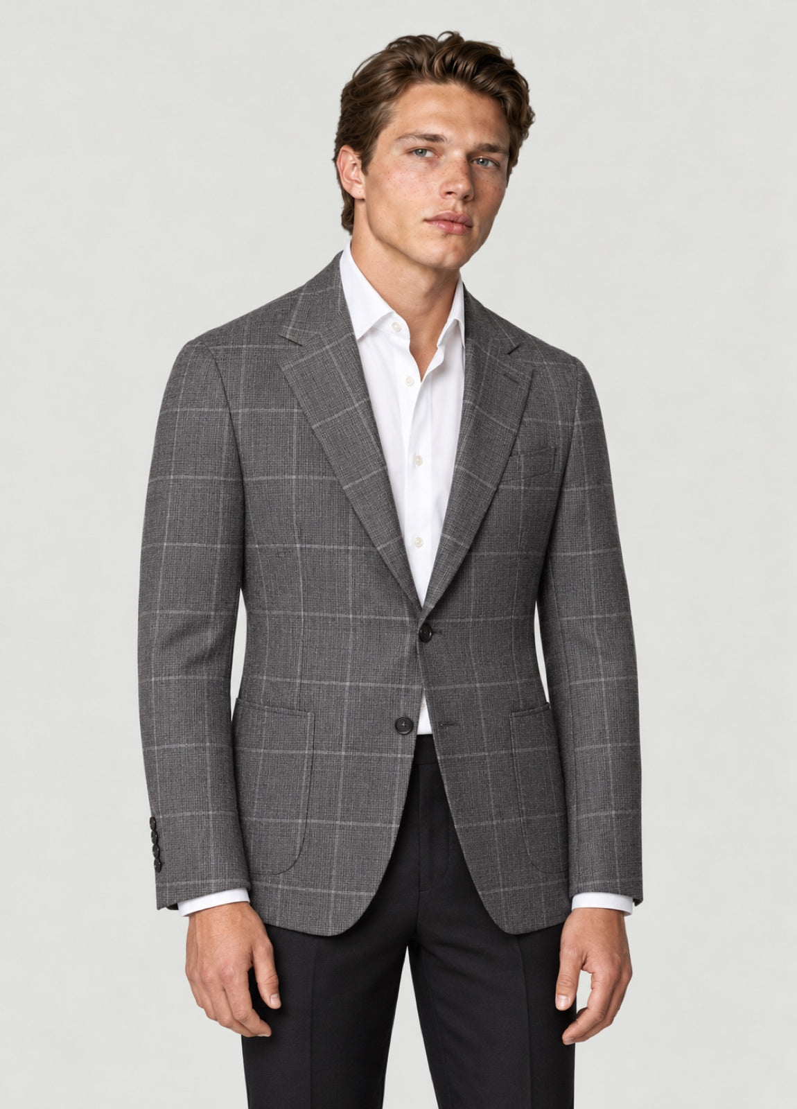 Blazer Oxford Tailored Fit 2 botones gris cuadro ventana