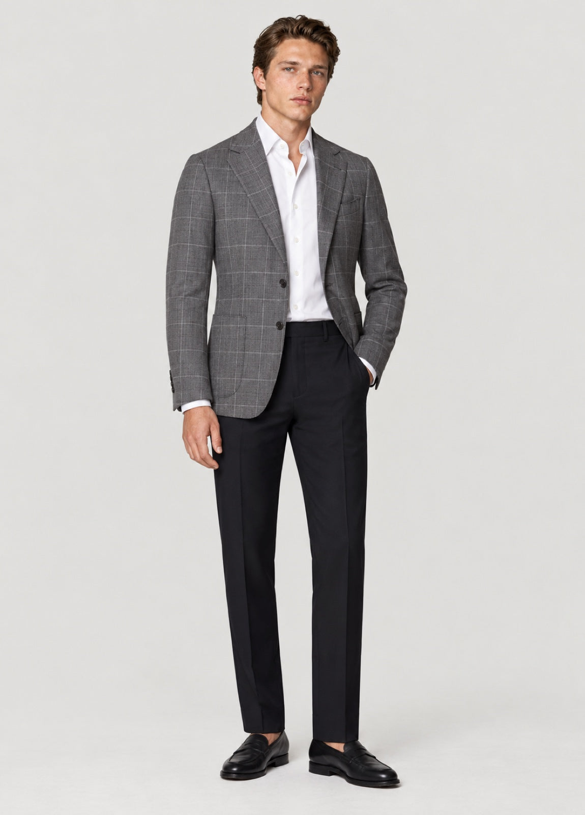 Blazer Oxford Tailored Fit 2 botones gris cuadro ventana
