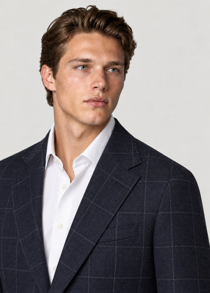 Blazer Oxford Tailored Fit 2 botones marino cuadro ventana blanco