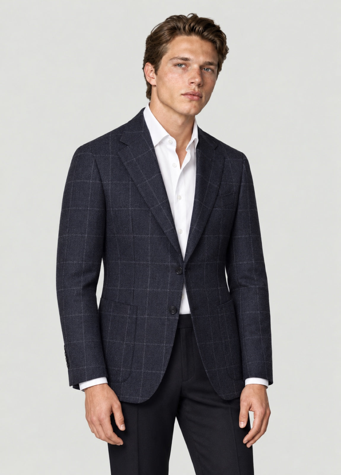 Blazer Oxford Tailored Fit 2 botones marino cuadro ventana blanco