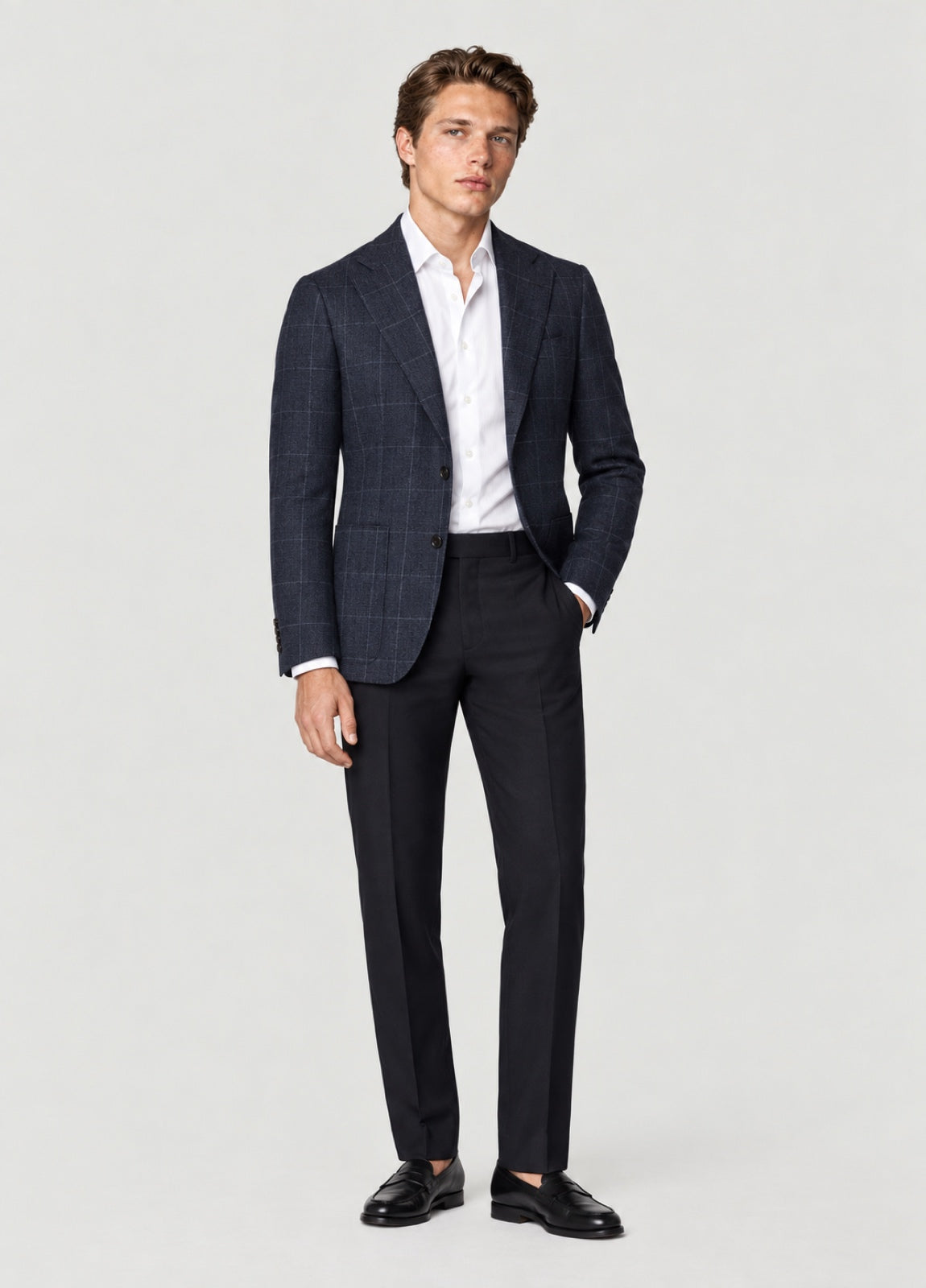 Blazer Oxford Tailored Fit 2 botones marino cuadro ventana blanco