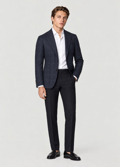 Blazer Oxford Tailored Fit 2 botones marino cuadro ventana blanco