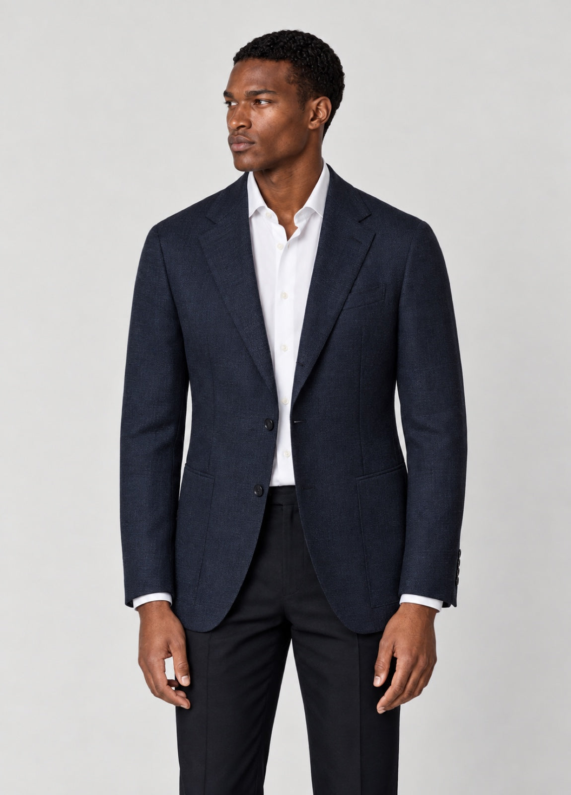 Blazer Oxford Tailored Fit 2 botones marino liso
