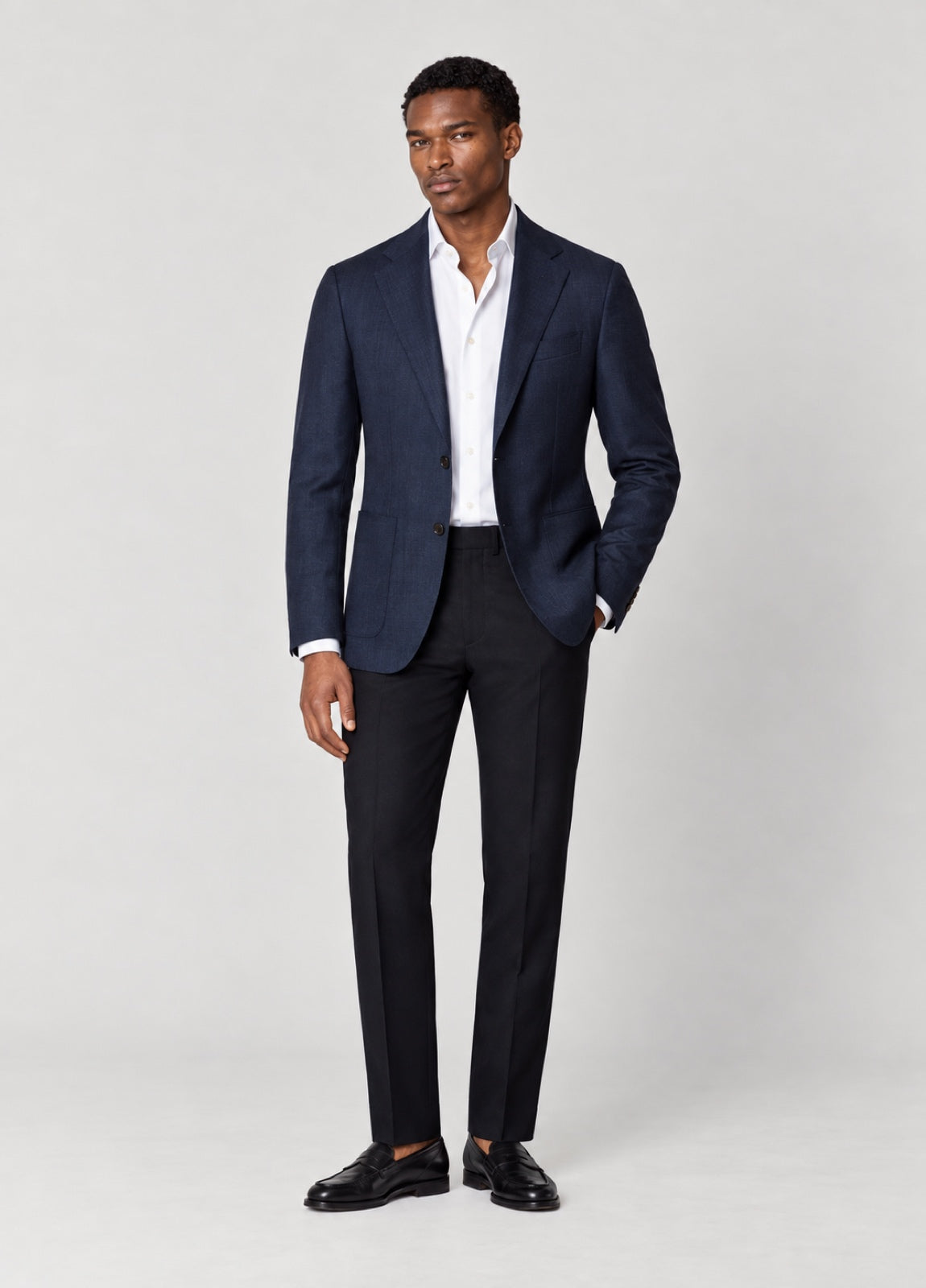 Blazer Oxford Tailored Fit 2 botones marino liso