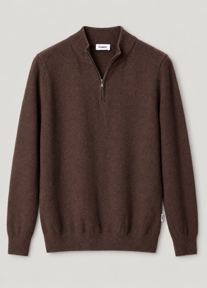 Jersey cuello zip punto de arroz marron