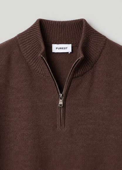 Jersey cuello zip punto de arroz marron