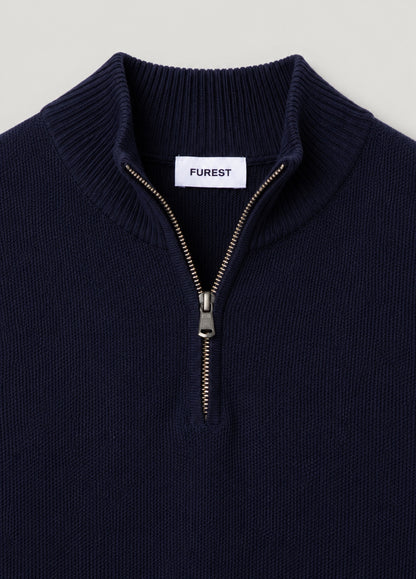 Jersey cuello zip punto de arroz marino
