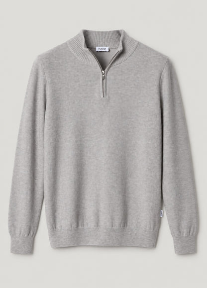 Jersey cuello zip punto de arroz gris perla