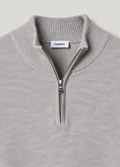 Jersey cuello zip punto de arroz gris perla