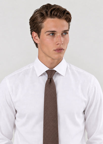 Corbata vestir grano marrón, puesta