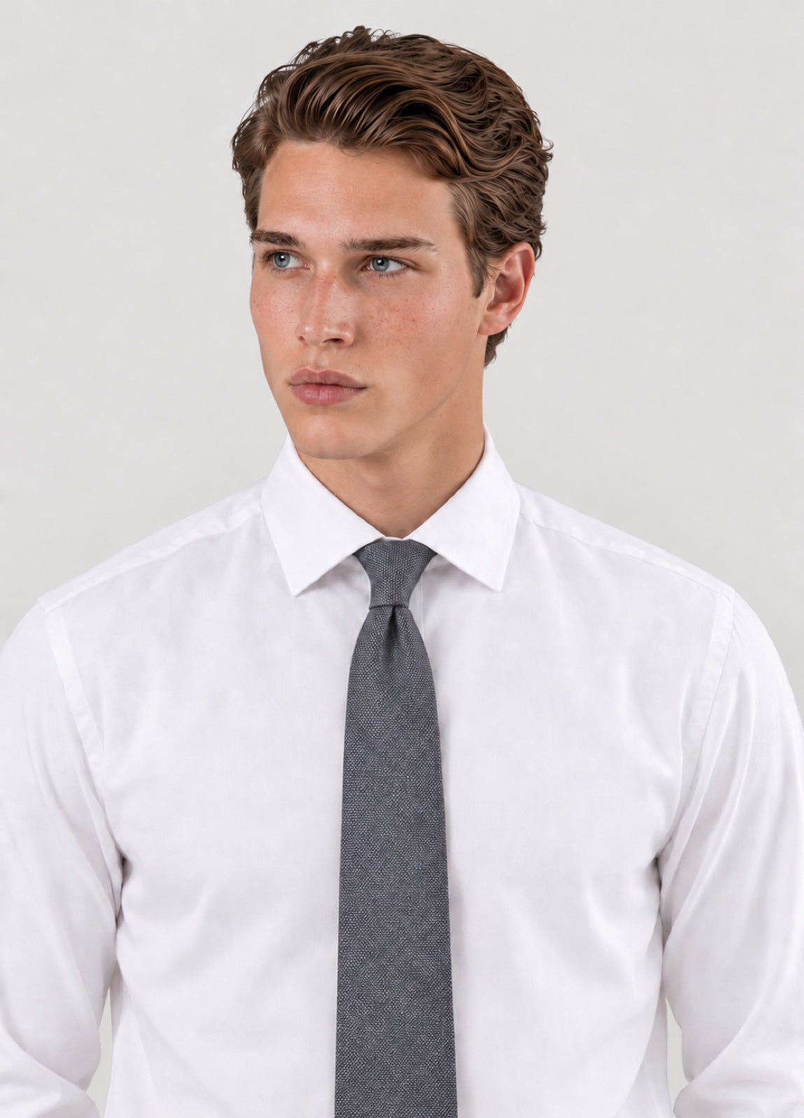 Corbata vestir grano gris, puesta
