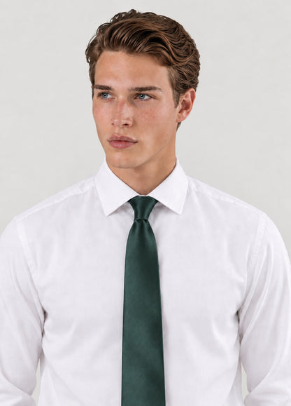 Corbata vestir lisa satén verde, puesta