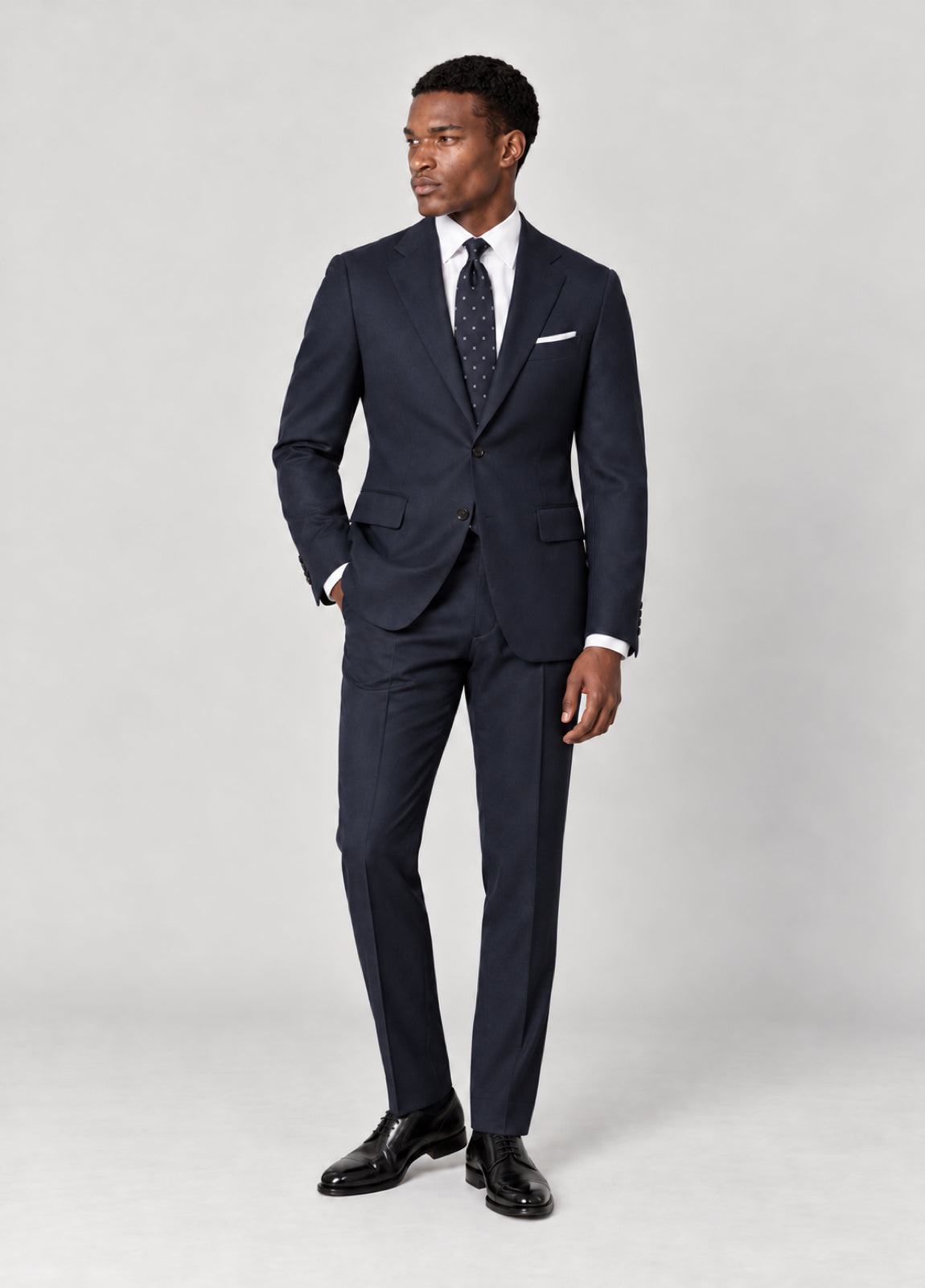 Traje Oxford Tailored Fit 2 botones marino liso a medida