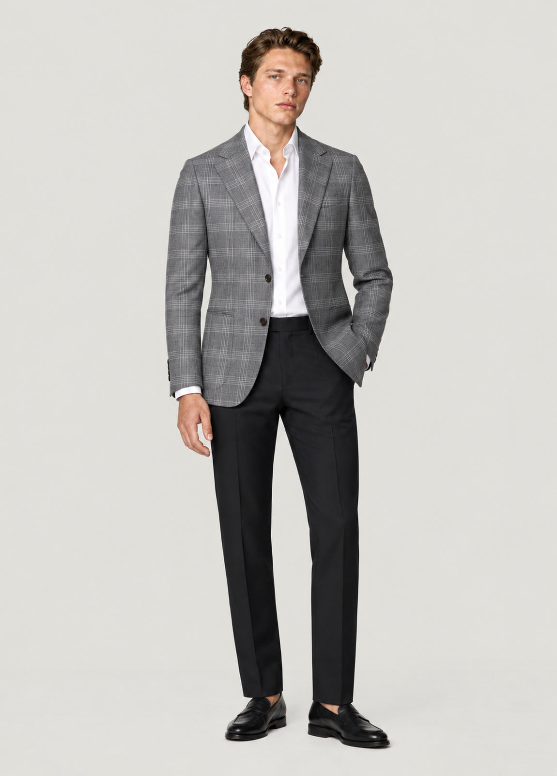 Blazer Oxford Tailored Fit 2 botones gris claro cuadro ventana