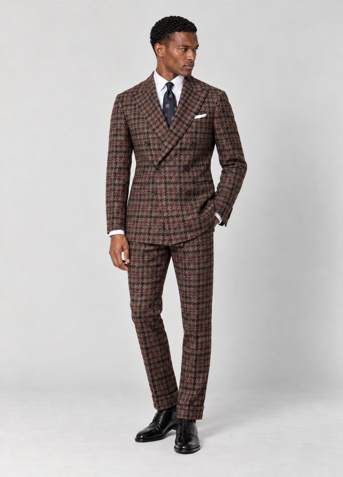 Traje Oxford Tailored Fit marrón pata de gallo